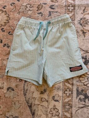 Vineyard Vines Mint and White Striped Boys' Swim Trunks